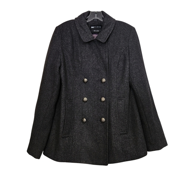 Nygard Black Label Wool Pea Coat M Charcoal Pinstripe Double Breasted - Picture 4 of 11